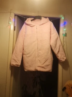 Pretty Pink Faux Fur Hooded Coat 2XL . 28 Inches Pit To Pit. New Without Tags. - Image 1 of 4