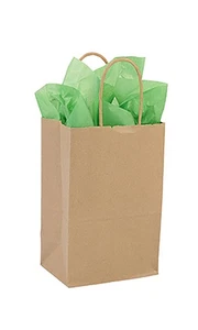 Bolsas de compras pequeñas de papel Kraft SSWBasics - 5 1/4" de ancho x 3 1/2" de profundidad x 8 1/4" de alto - Paquete - Imagen 1 de 1