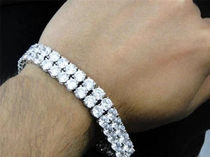 20Ct Round Cut Lab Created Diamond Tennis Men's Bracelet 14K White Gold Plated - Picture 1 of 8