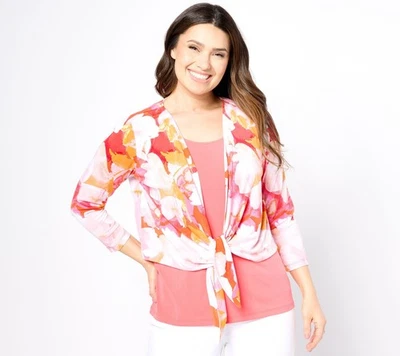 Susan Graver Damen Oberteil Pullover Gr. L Passport Liquid Knit Tie Orange A644495 - Bild 1 von 4