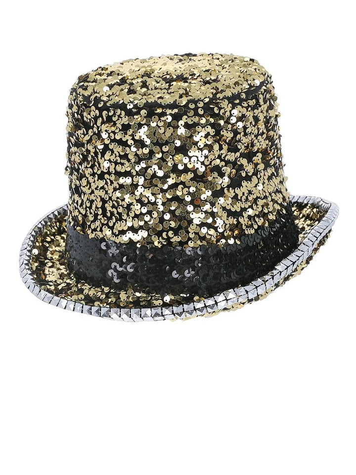 Smiffys Fever Deluxe Felt & Sequin Top Hat, Gold - Image 1 of 1