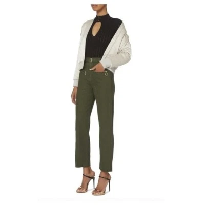 Брюки SELF-PORTRAIT на молнии спереди прямые штанины оливковые с высоким подъемом женские размер 4 - Изображение 1 из 4