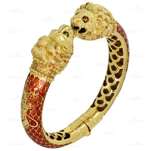 Enamel 18K Yellow Gold Double Headed Chimera Greek Bracelet 1980s - Picture 1 of 8