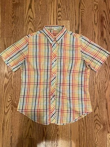 Camicia a scacchi vintage abbottonata colori arcobaleno a quadretti a righe unisex - Foto 1 di 7