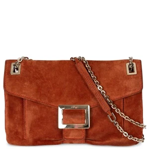 70968 auth ROGER VIVIER brick suede METRO MEDIUM CHAIN Shoulder Bag - Picture 1 of 8
