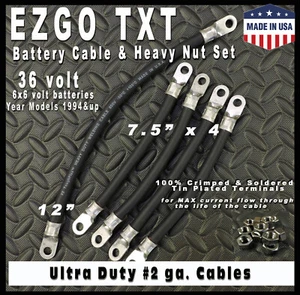EZGO TXT 36 Volt Battery Cable & HEAVY Nut Set - BLACK - 2 Gauge - Picture 1 of 4