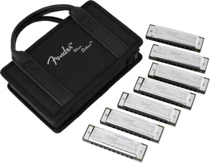 Paquete de 7 armónica de lujo Fender Blues con teclas de estuche de C, G, A, D, F, E y Bb - Imagen 1 de 3