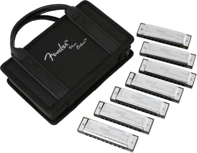 Fender Blues Deluxe Harmonica 7 Pack with Case keys of C, G, A, D, F, E, and Bb - Image 1 of 3