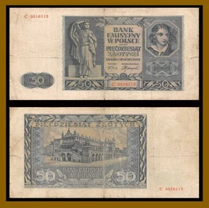 Poland 50 Zlotych, 1941 P-102 Emília Plater Women Cir - Picture 1 of 3