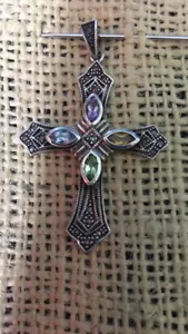 925 NM multi gemstone cross pendant - Picture 1 of 6