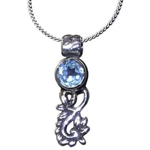 BALI DESIGNER_BLUE TOPAZ FLORAL VINE SWIRL FILIGREE PENDANT_w/CHAIN__925 SILVER - Picture 1 of 8