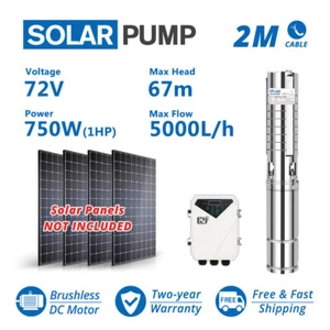 4" 72V 1HP Solar Submersible Bore Pump Water Supply 5T/H 67m Irrigation Farming - Picture 1 of 10