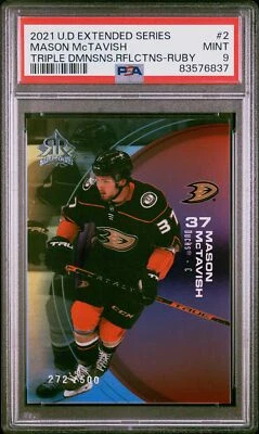 2021-22 Extended Series Reflections Mason McTavish Ruby /500 #2 Rookie PSA 9 - Image 1 of 2