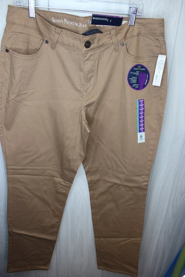 Nuevo Pantalones de mezclilla ajustados de algodón caqui descoloridos Glory para niñas talla 18 Foto 1 de 4