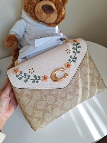 Borsa a tracolla Coach CA016 Tammie nuova con etichetta in tela firmata con punto frusta floreale