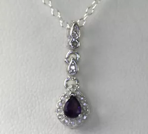 Sterling Silber Birnenförmiger Amethyst Anhänger 18" Kabel Kette Halskette - Bild 1 von 5