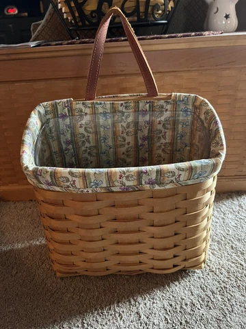 Longaberger Medium Wall Pocket Basket Combo~Warm Brown~Leather Handle~EUC Cover