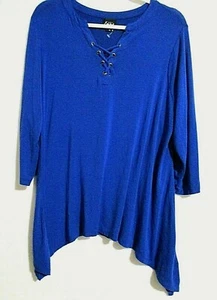 Simply Emma Bluse 2X blau 3/4 Ärmel Tunika vorne Krawatten Haifischzahnsaum - Bild 1 von 9