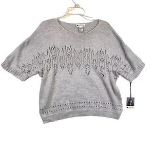 Valerie Bertinelli Womens Size Large Short Sleeve Open Knit Gray Sweater NWT - Picture 1 of 8