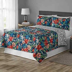 Quilt Floral Red/Blue Reversible Queen/Full Quilt - Picture 1 of 2