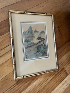Original Asian Watercolor Painting Signed Framed Glass Landscape Pagoda Mountain - Picture 1 of 12