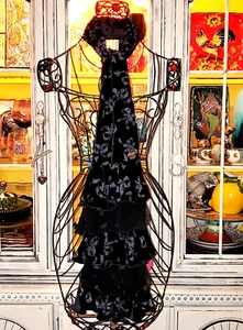 Vintage Betsey Johnson Burnout Velvet Bows Victorian Ruffle Silk Dress Scarf - Picture 1 of 8
