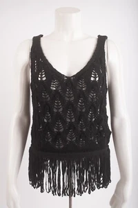 Zara Womans Tank Top Shirt Size L Black Crochet Knit Fringed 3991/114 NWT - Picture 1 of 6