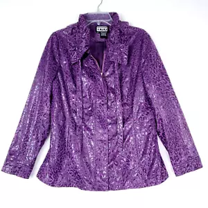 Vintage Berek2 Cheetah Zip Front Jacket Women’s Large Purple Ruffle Collar - Bild 1 von 13