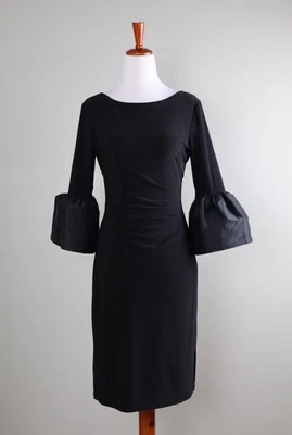 LAUREN RALPH LAUREN $139 Slinky Stretch Taffeta Bell Sleeve Dress Size 4 - Image 1 of 4