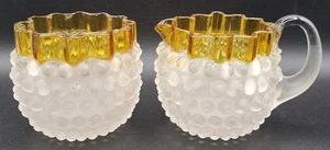 Antigua crema y azucarero EAPG Hobbs Brockunier gota de rocío satinado Hobnail - Imagen 1 de 10