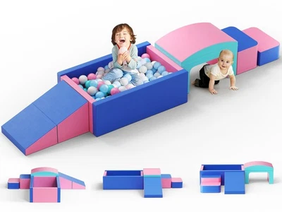 18Pc Toddler Climbing Crawl Activity Playset Soft Foam Blocks w. Ball Pit Tunnel - Image 1 of 4
