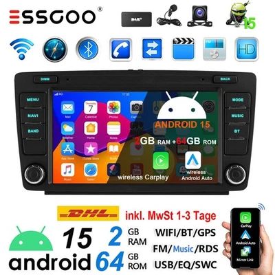 DAB KAM Carplay Android15 Autoradio Für Skoda Octavia Yeti Superb Rapid Roomster - Bild 1 von 4