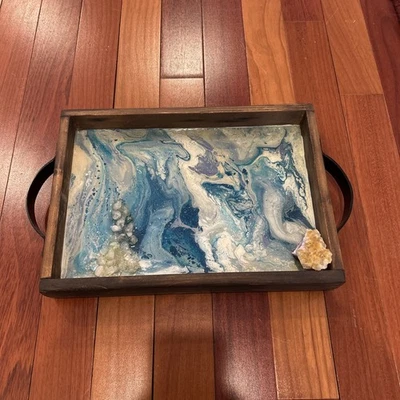 托盘 树脂和木材 环氧海洋 沙滩托盘 带两个手柄 二手状况完好 美丽 — 第 1/4 张图片
