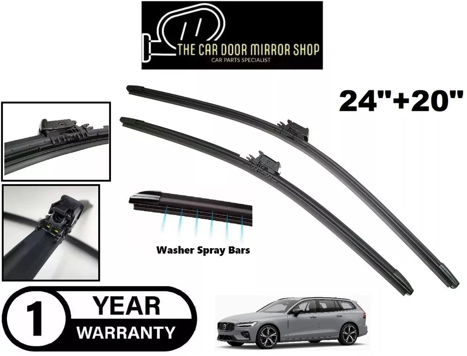 Fit VOLVO V60 2018-2025 Front Set Windscreen Wiper Blades Spray Bars Heated New - Image 1 of 4
