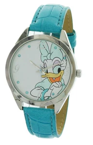 Disney Daisy Duck Watch Genuine Leather Teal Green Strap Nib - Picture 1 of 4