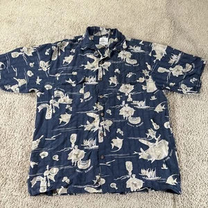 Tommy Bahama Shirt Mens Medium Blue Ocean Mammals Hawaiian AOP Silk Linen Camp - Picture 1 of 14