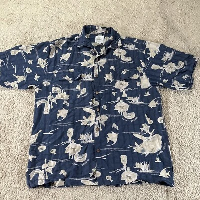 Tommy Bahama Shirt Mens Medium Blue Ocean Mammals Hawaiian AOP Silk Linen Camp - Image 1 of 4