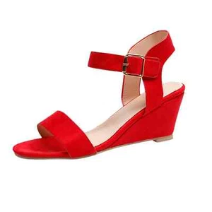 VerPetridure Round Toe Wedge Heel Buckle Suede Low Top Sandal Size US 7.5 UK 40 - Picture 1 of 3