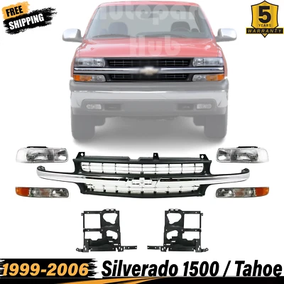 Grille Assembly +Lights+Brackets For 1999-02 Silverado 1500/01-06 Suburban Tahoe - Image 1 of 4