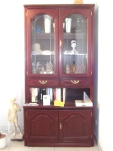 Glas Vitrinenschrank Schubladen Mahagoni 2 tlg - Bild 1 von 4