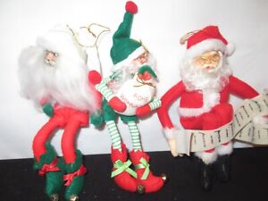 3 Vintage Knee Hugger Santa Claus Figures Ornaments German (B43)