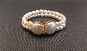 Miriam Haskell Faux Baroque Pearl Bracelet Signed - Picture 1 of 11