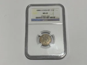1888 HH NGC  MS63  Dominican Republic  2-1/2  Centavos. RARE HH Variety . - Picture 1 of 10