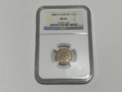 1888 HH NGC  MS63  Dominican Republic  2-1/2  Centavos. RARE HH Variety . - Image 1 of 4