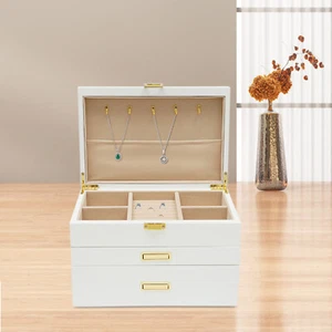 3 Schichten Schmuck Aufbewahrungsbox mit Safe Schloss Große Kapazität Organizer mit 2 Schubladen - Bild 1 von 18