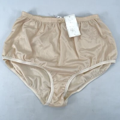 New Rene Rofe Lingerie Beige Panties Size 12 Embroidered Floral Granny Brief Sis - Image 1 of 4