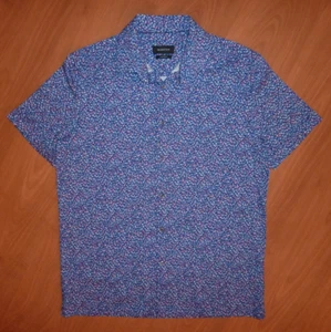 Bugatchi 8-Way Stretch Button Up S/S Shirt Men's Size L Large Blue Micro Floral - Picture 1 of 6