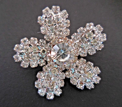 Vintage Flower Button Rhinestone Silver Tone 1 1/4 inch Wedding - Image 1 of 3