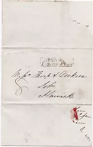 1839 RARO ESCUDO SUR PENNY POST EX HEBBURN COLLIERY JOS FORSTER A ALNWICK - Imagen 1 de 2