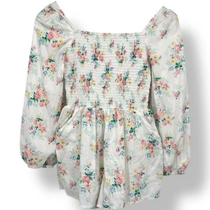 Janie and Jack Floral Smocked Romper Girls Sz. 12 Cotton White Pastel - Picture 1 of 8
